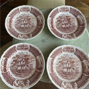 Vintage Alfred Meakin Staffordshire Fair Winds  Design Dinner Plates (4)